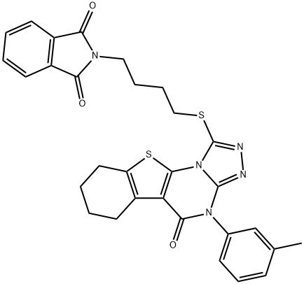 2-(4-((5-oxo-4-(m-tolyl)-4,5,6,7,8,9-hexahydrobenzo[4,5]thieno[3,2-e][1,2,4]triazolo[4,3-a]pyrimidin-1-yl)thio)butyl)isoindoline-1,3-dione Structure