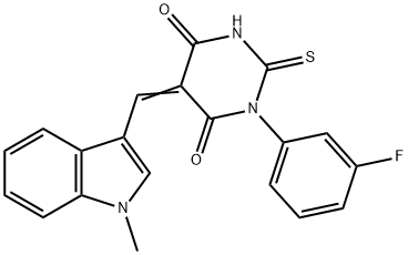 (5E)-1-(3-fluorophenyl)-5-[(1-methyl-1H-indol-3-yl)methylidene]-2-thioxodihydropyrimidine-4,6(1H,5H)-dione Structure
