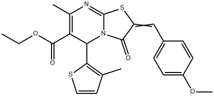 ethyl (2E)-2-(4-methoxybenzylidene)-7-methyl-5-(3-methylthiophen-2-yl)-3-oxo-2,3-dihydro-5H-[1,3]thiazolo[3,2-a]pyrimidine-6-carboxylate Structure