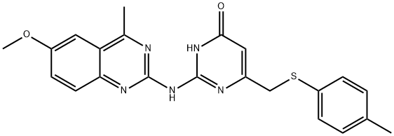 2-[(6-methoxy-4-methylquinazolin-2-yl)amino]-6-{[(4-methylphenyl)sulfanyl]methyl}pyrimidin-4(3H)-one 구조식 이미지