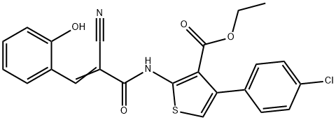 ethyl 4-(4-chlorophenyl)-2-{[(2E)-2-cyano-3-(2-hydroxyphenyl)prop-2-enoyl]amino}thiophene-3-carboxylate 구조식 이미지