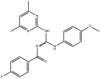 N-{(Z)-[(4,6-dimethylpyrimidin-2-yl)amino][(4-methoxyphenyl)amino]methylidene}-4-fluorobenzamide 구조식 이미지