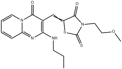 3-{[3-(2-methoxyethyl)-4-oxo-2-thioxo-1,3-thiazolidin-5-ylidene]methyl}-2-(propylamino)-4H-pyrido[1,2-a]pyrimidin-4-one 구조식 이미지