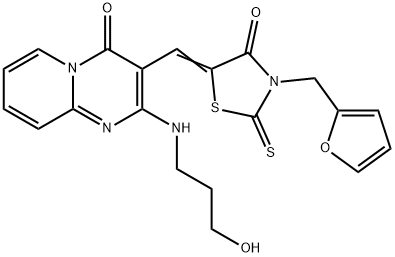 3-{[3-(2-furylmethyl)-4-oxo-2-thioxo-1,3-thiazolidin-5-ylidene]methyl}-2-[(3-hydroxypropyl)amino]-4H-pyrido[1,2-a]pyrimidin-4-one Structure