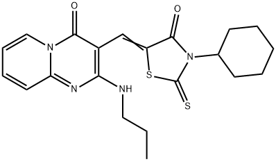 3-[(3-cyclohexyl-4-oxo-2-thioxo-1,3-thiazolidin-5-ylidene)methyl]-2-(propylamino)-4H-pyrido[1,2-a]pyrimidin-4-one Structure