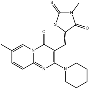 7-methyl-3-[(3-methyl-4-oxo-2-thioxo-1,3-thiazolidin-5-ylidene)methyl]-2-(1-piperidinyl)-4H-pyrido[1,2-a]pyrimidin-4-one Structure