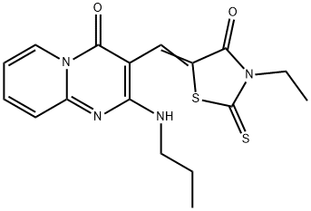 3-[(3-ethyl-4-oxo-2-thioxo-1,3-thiazolidin-5-ylidene)methyl]-2-(propylamino)-4H-pyrido[1,2-a]pyrimidin-4-one Structure