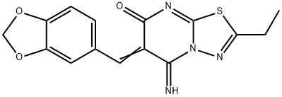 (6E)-6-(1,3-benzodioxol-5-ylmethylidene)-2-ethyl-5-imino-5,6-dihydro-7H-[1,3,4]thiadiazolo[3,2-a]pyrimidin-7-one 구조식 이미지