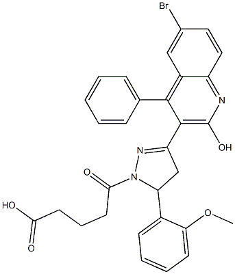 5-(3-(6-bromo-2-hydroxy-4-phenylquinolin-3-yl)-5-(2-methoxyphenyl)-4,5-dihydro-1H-pyrazol-1-yl)-5-oxopentanoic acid Structure