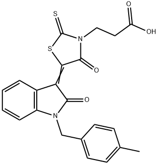 3-{(5Z)-5-[1-(4-methylbenzyl)-2-oxo-1,2-dihydro-3H-indol-3-ylidene]-4-oxo-2-thioxo-1,3-thiazolidin-3-yl}propanoic acid Structure