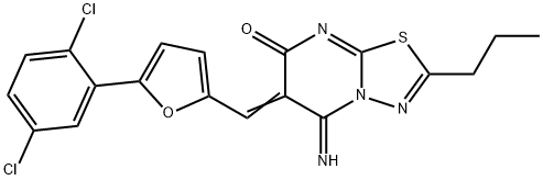 (6E)-6-{[5-(2,5-dichlorophenyl)furan-2-yl]methylidene}-5-imino-2-propyl-5,6-dihydro-7H-[1,3,4]thiadiazolo[3,2-a]pyrimidin-7-one Structure