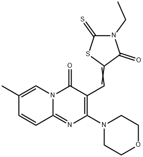 3-[(3-ethyl-4-oxo-2-thioxo-1,3-thiazolidin-5-ylidene)methyl]-7-methyl-2-(4-morpholinyl)-4H-pyrido[1,2-a]pyrimidin-4-one 구조식 이미지