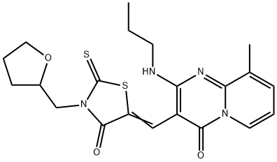 9-methyl-3-{[4-oxo-3-(tetrahydro-2-furanylmethyl)-2-thioxo-1,3-thiazolidin-5-ylidene]methyl}-2-(propylamino)-4H-pyrido[1,2-a]pyrimidin-4-one Structure