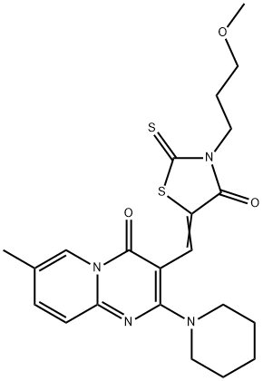 3-{[3-(3-methoxypropyl)-4-oxo-2-thioxo-1,3-thiazolidin-5-ylidene]methyl}-7-methyl-2-(1-piperidinyl)-4H-pyrido[1,2-a]pyrimidin-4-one Structure