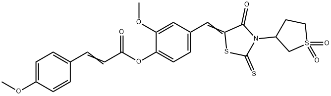 (E)-4-((Z)-(3-(1,1-dioxidotetrahydrothiophen-3-yl)-4-oxo-2-thioxothiazolidin-5-ylidene)methyl)-2-methoxyphenyl 3-(4-methoxyphenyl)acrylate Structure