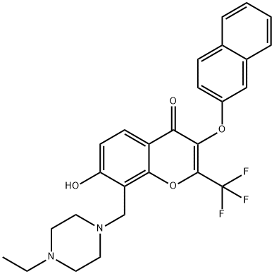 8-[(4-ethyl-1-piperazinyl)methyl]-7-hydroxy-3-(2-naphthyloxy)-2-(trifluoromethyl)-4H-chromen-4-one Structure