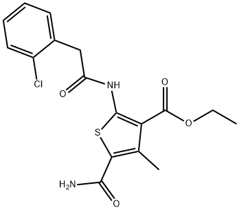 ethyl 5-carbamoyl-2-(2-(2-chlorophenyl)acetamido)-4-methylthiophene-3-carboxylate 구조식 이미지