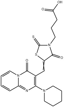 4-(4-oxo-5-{[4-oxo-2-(1-piperidinyl)-4H-pyrido[1,2-a]pyrimidin-3-yl]methylene}-2-thioxo-1,3-thiazolidin-3-yl)butanoic acid 구조식 이미지
