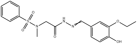 (E)-N-(2-(2-(3-ethoxy-4-hydroxybenzylidene)hydrazinyl)-2-oxoethyl)-N-methylbenzenesulfonamide 구조식 이미지