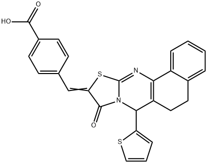 4-{(Z)-[9-oxo-7-(thiophen-2-yl)-5,7-dihydro-6H-benzo[h][1,3]thiazolo[2,3-b]quinazolin-10(9H)-ylidene]methyl}benzoic acid Structure