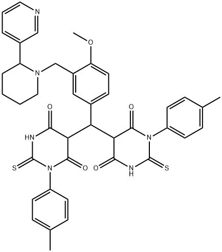 6-hydroxy-5-((6-hydroxy-4-oxo-2-thioxo-1-(p-tolyl)-1,2,3,4-tetrahydropyrimidin-5-yl)(4-methoxy-3-((2-(pyridin-3-yl)piperidin-1-yl)methyl)phenyl)methyl)-2-thioxo-3-(p-tolyl)-2,3-dihydropyrimidin-4(1H)-one Structure