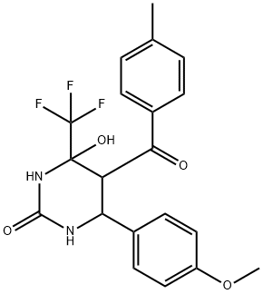 4-hydroxy-6-(4-methoxyphenyl)-5-(4-methylbenzoyl)-4-(trifluoromethyl)tetrahydro-2(1H)-pyrimidinone 구조식 이미지