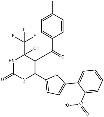 4-hydroxy-5-[(4-methylphenyl)carbonyl]-6-[5-(2-nitrophenyl)furan-2-yl]-4-(trifluoromethyl)tetrahydropyrimidin-2(1H)-one 구조식 이미지