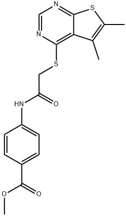 methyl 4-(2-((5,6-dimethylthieno[2,3-d]pyrimidin-4-yl)thio)acetamido)benzoate Structure