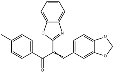 (2Z)-3-(1,3-benzodioxol-5-yl)-2-(1,3-benzoxazol-2-yl)-1-(4-methylphenyl)prop-2-en-1-one 구조식 이미지