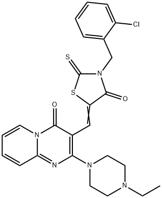 3-{(Z)-[3-(2-chlorobenzyl)-4-oxo-2-thioxo-1,3-thiazolidin-5-ylidene]methyl}-2-(4-ethylpiperazin-1-yl)-4H-pyrido[1,2-a]pyrimidin-4-one Structure