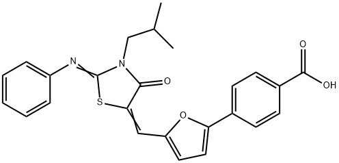 4-(5-{(Z)-[(2Z)-3-(2-methylpropyl)-4-oxo-2-(phenylimino)-1,3-thiazolidin-5-ylidene]methyl}furan-2-yl)benzoic acid 구조식 이미지