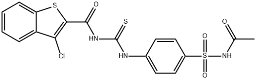 N-{[4-(acetylsulfamoyl)phenyl]carbamothioyl}-3-chloro-1-benzothiophene-2-carboxamide 구조식 이미지