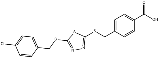 4-[({5-[(4-chlorobenzyl)sulfanyl]-1,3,4-thiadiazol-2-yl}sulfanyl)methyl]benzoic acid Structure