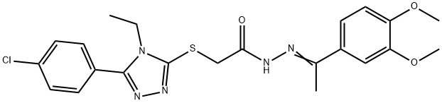 2-{[5-(4-chlorophenyl)-4-ethyl-4H-1,2,4-triazol-3-yl]sulfanyl}-N'-[(1Z)-1-(3,4-dimethoxyphenyl)ethylidene]acetohydrazide Structure