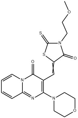 3-{[3-(2-methoxyethyl)-4-oxo-2-thioxo-1,3-thiazolidin-5-ylidene]methyl}-2-(4-morpholinyl)-4H-pyrido[1,2-a]pyrimidin-4-one Structure