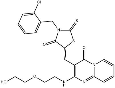 3-{(Z)-[3-(2-chlorobenzyl)-4-oxo-2-thioxo-1,3-thiazolidin-5-ylidene]methyl}-2-{[2-(2-hydroxyethoxy)ethyl]amino}-4H-pyrido[1,2-a]pyrimidin-4-one Structure