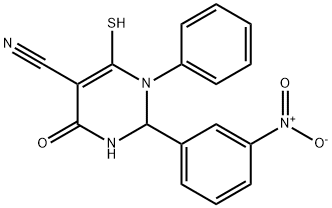 2-{3-nitrophenyl}-4-oxo-1-phenyl-6-sulfanyl-1,2,3,4-tetrahydro-5-pyrimidinecarbonitrile Structure