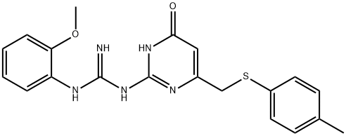2-(2-methoxyphenyl)-1-(6-{[(4-methylphenyl)sulfanyl]methyl}-4-oxo-1,4-dihydropyrimidin-2-yl)guanidine Structure