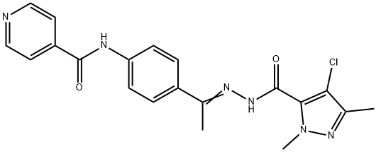 N-(4-{N-[(4-chloro-1,3-dimethyl-1H-pyrazol-5-yl)carbonyl]ethanehydrazonoyl}phenyl)isonicotinamide 구조식 이미지