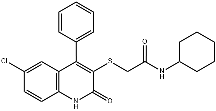 2-[(6-chloro-2-oxo-4-phenyl-1,2-dihydroquinolin-3-yl)sulfanyl]-N-cyclohexylacetamide 구조식 이미지