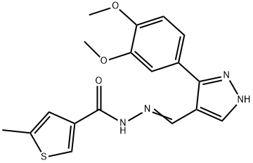 (E)-N'-((3-(3,4-dimethoxyphenyl)-1H-pyrazol-4-yl)methylene)-5-methylthiophene-3-carbohydrazide 구조식 이미지
