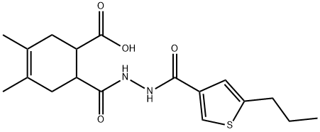 3,4-dimethyl-6-(2-(5-propylthiophene-3-carbonyl)hydrazinecarbonyl)cyclohex-3-enecarboxylic acid Structure