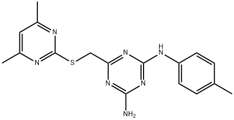 6-{[(4,6-dimethylpyrimidin-2-yl)sulfanyl]methyl}-N-(4-methylphenyl)-1,3,5-triazine-2,4-diamine Structure