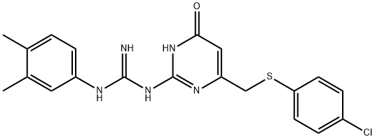 1-(4-{[(4-chlorophenyl)sulfanyl]methyl}-6-oxo-1,6-dihydropyrimidin-2-yl)-3-(3,4-dimethylphenyl)guanidine 구조식 이미지