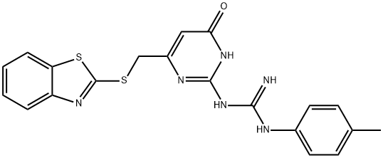 1-{4-[(1,3-benzothiazol-2-ylsulfanyl)methyl]-6-oxo-1,6-dihydropyrimidin-2-yl}-3-(4-methylphenyl)guanidine Structure