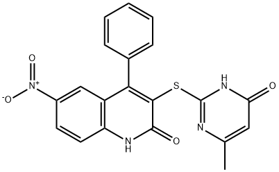 3-[(4-methyl-6-oxo-1,6-dihydropyrimidin-2-yl)sulfanyl]-6-nitro-4-phenylquinolin-2(1H)-one Structure