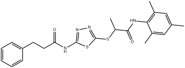 2-({5-[(3-phenylpropanoyl)amino]-1,3,4-thiadiazol-2-yl}sulfanyl)-N-(2,4,6-trimethylphenyl)propanamide Structure