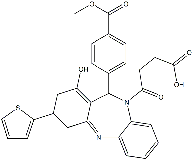 4-(1-hydroxy-11-(4-(methoxycarbonyl)phenyl)-3-(thiophen-2-yl)-3,4-dihydro-2H-dibenzo[b,e][1,4]diazepin-10(11H)-yl)-4-oxobutanoic acid Structure