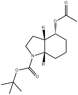 1H-Indole-1-carboxylic acid, 4-(acetyloxy)octahydro-, 1,1-dimethylethyl ester, (3aS,4R,7aS)- Structure