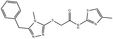 2-[(5-benzyl-4-methyl-4H-1,2,4-triazol-3-yl)sulfanyl]-N-(4-methyl-1,3-thiazol-2-yl)acetamide Structure
